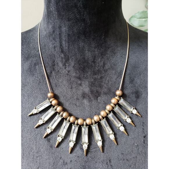 Women's Statement Necklace with Clear Crystal Spikes and Beads Antique Style - Picture 1 of 6